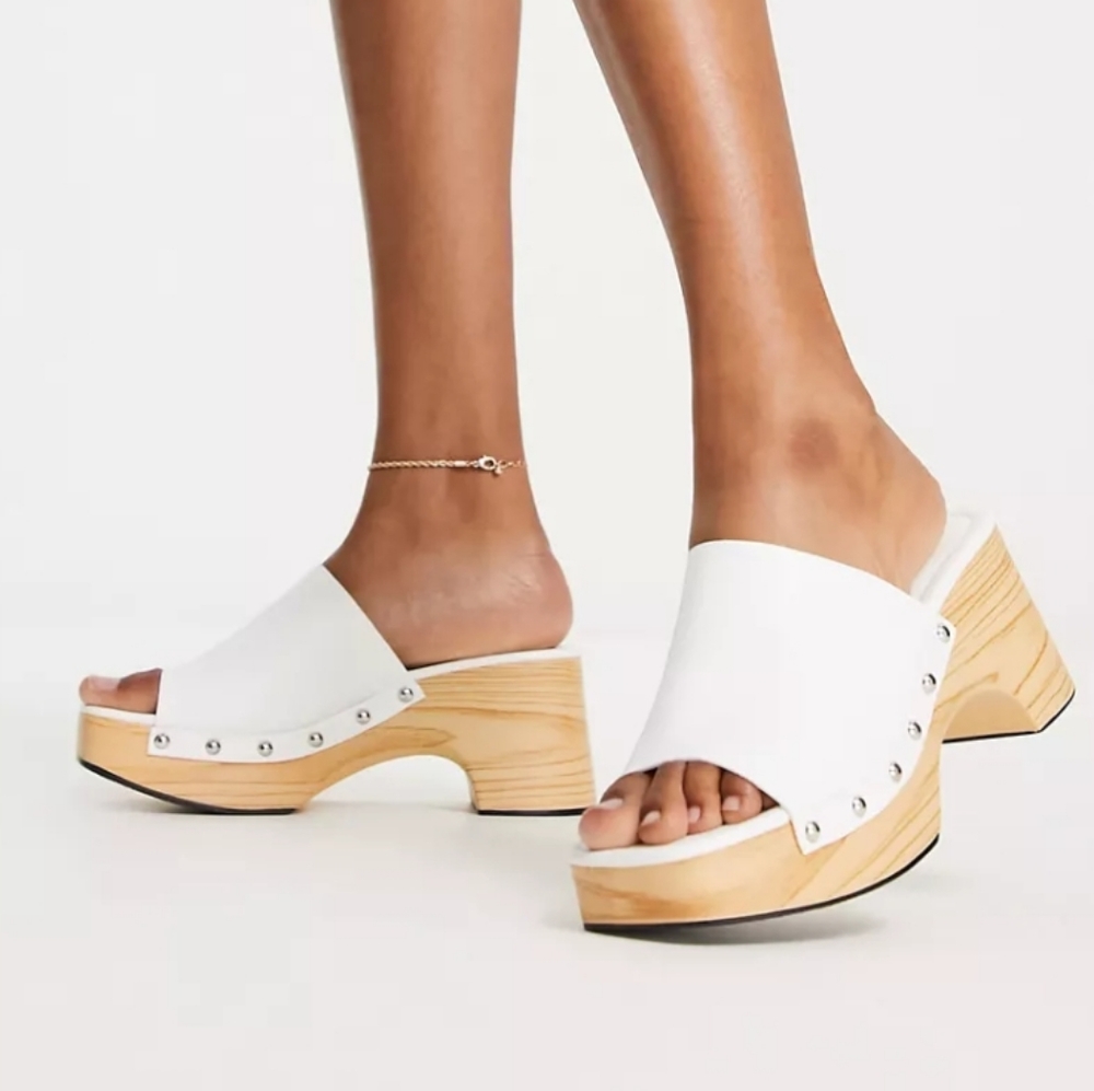 Platform clog slides in white | size 8